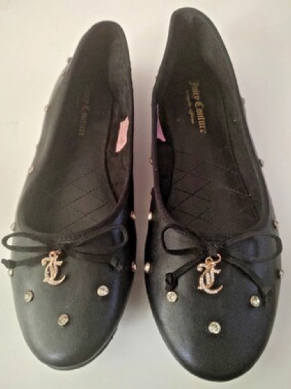 JUICY COUTURE Black Falon Studded Ballet Charm Flats Size 10
